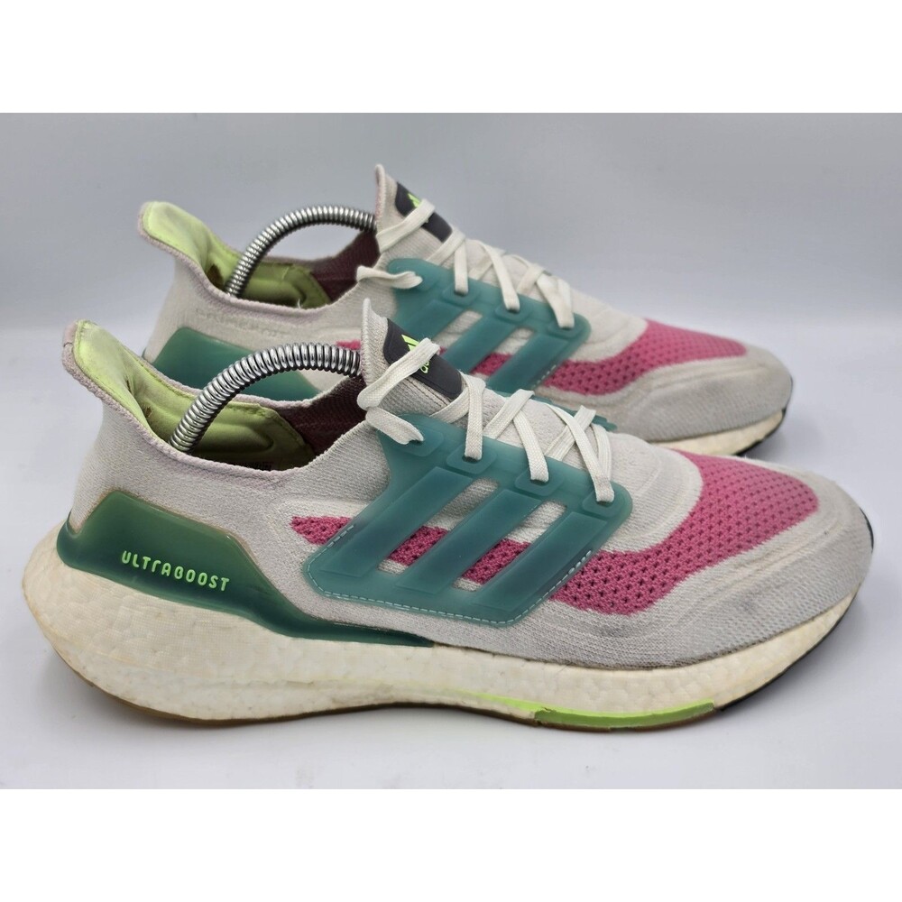Adidas Ultraboost 21 White Pink Green Womens US Size 10 S23845 Running Shoes